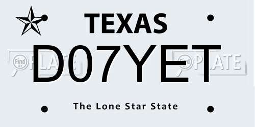 D07YET Texas License Plate