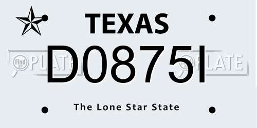 D0875I Texas License Plate