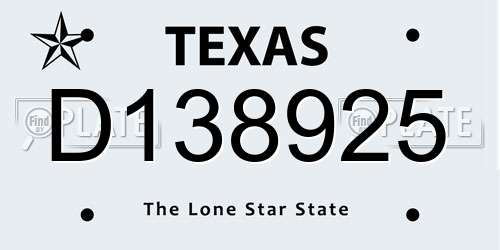 D138925 Texas License Plate