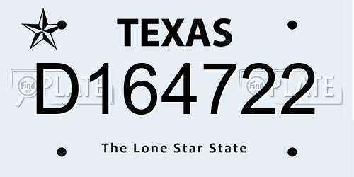 D164722 Texas License Plate