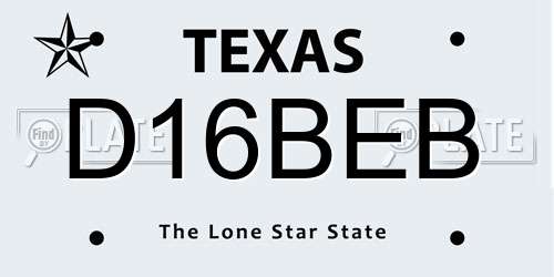 D16BEB Texas License Plate