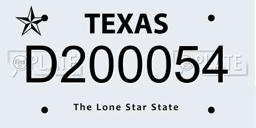 D200054 Texas License Plate