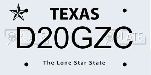 D20GZC Texas License Plate