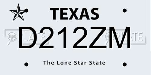 D212ZM Texas License Plate