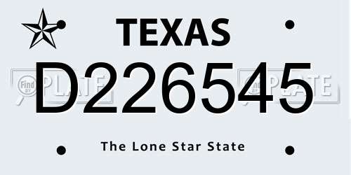 D226545 Texas License Plate