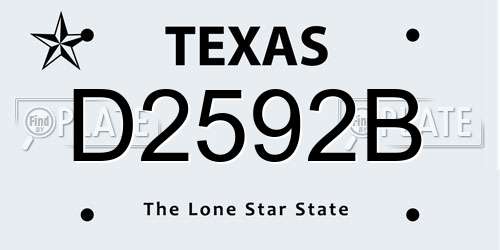 D2592B Texas License Plate