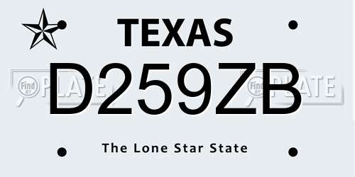 D259ZB Texas License Plate