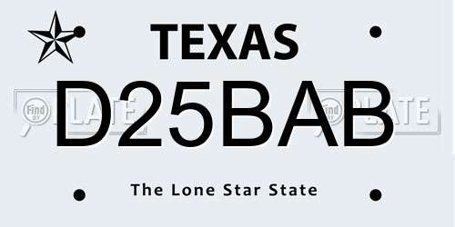 D25BAB Texas License Plate