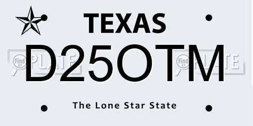 D25OTM Texas License Plate