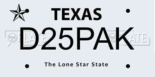 D25PAK Texas License Plate