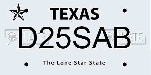 D25SAB Texas License Plate