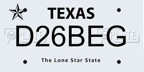 D26BEG Texas License Plate