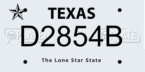 D2854B Texas License Plate