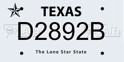 D2892B Texas License Plate