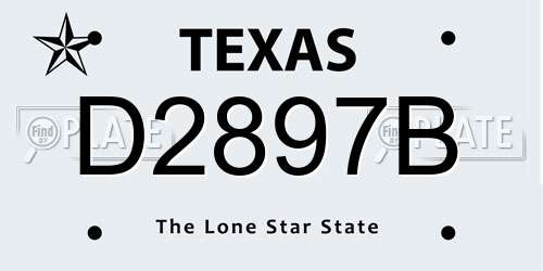 D2897B Texas License Plate
