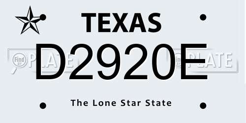 D2920E Texas License Plate