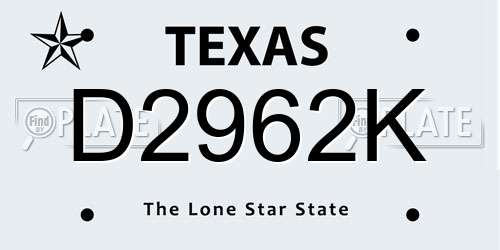 D2962K Texas License Plate