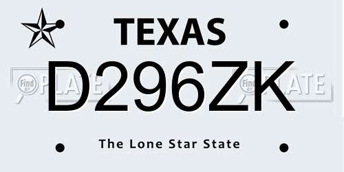 D296ZK Texas License Plate