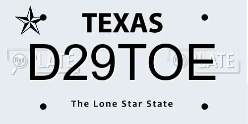 D29TOE Texas License Plate