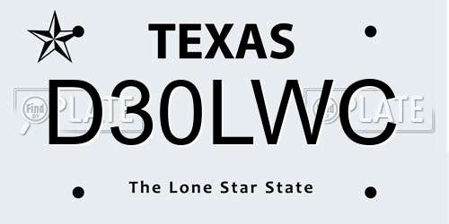 D30LWC Texas License Plate