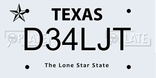 D34LJT Texas License Plate