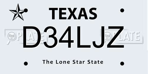 D34LJZ Texas License Plate