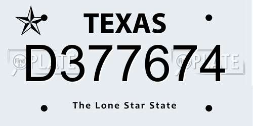 D377674 Texas License Plate