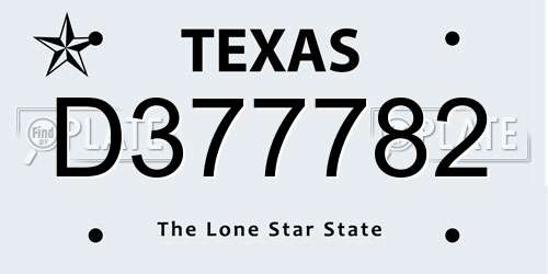 D377782 Texas License Plate