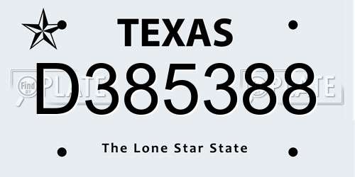 D385388 Texas License Plate