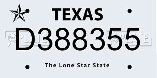 D388355 Texas License Plate