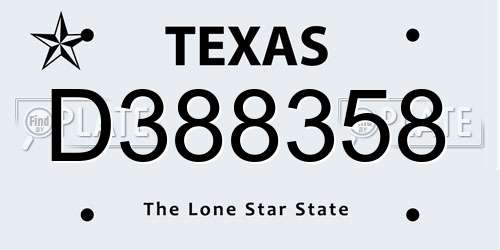 D388358 Texas License Plate