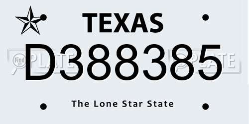 D388385 Texas License Plate