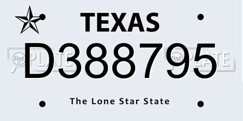 D388795 Texas License Plate