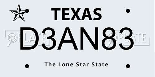 D3AN83 Texas License Plate