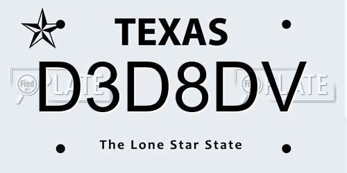 D3D8DV Texas License Plate