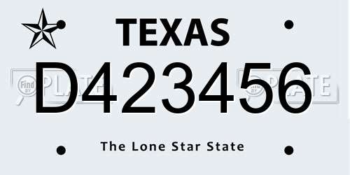 D423456 Texas License Plate