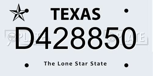 D428850 Texas License Plate