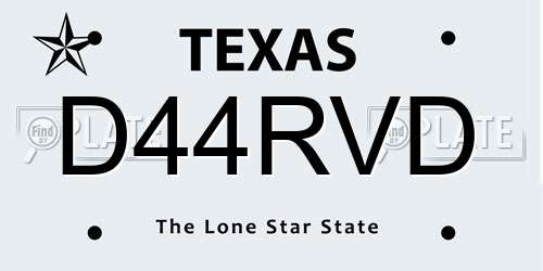 D44RVD Texas License Plate