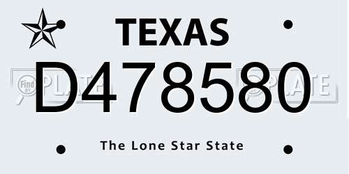 D478580 Texas License Plate