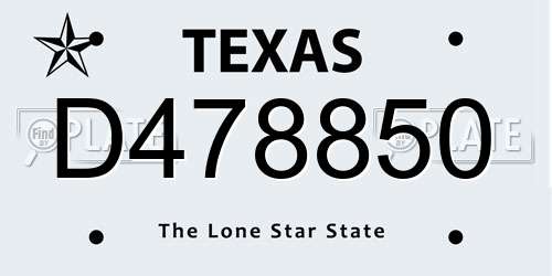 D478850 Texas License Plate