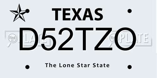 D52TZO Texas License Plate