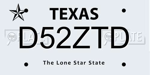 D52ZTD Texas License Plate