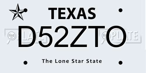 D52ZTO Texas License Plate