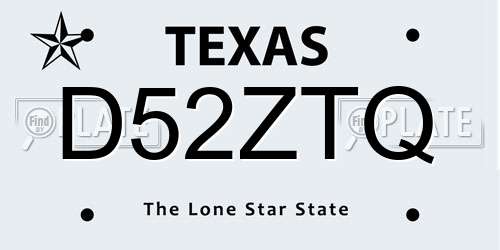 D52ZTQ Texas License Plate