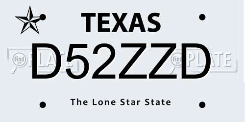 D52ZZD Texas License Plate