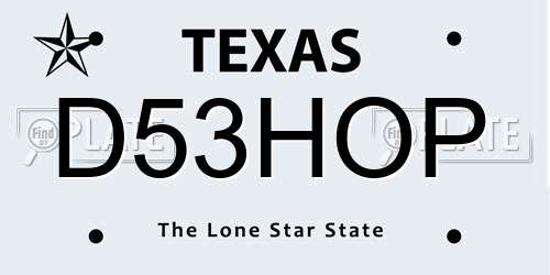 D53HOP Texas License Plate