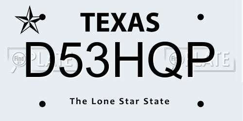 D53HQP Texas License Plate