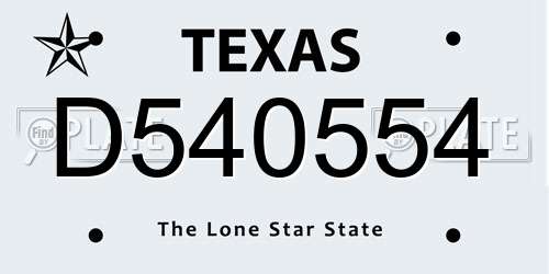 D540554 Texas License Plate