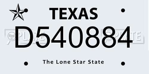 D540884 Texas License Plate