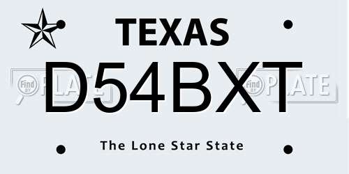 D54BXT Texas License Plate